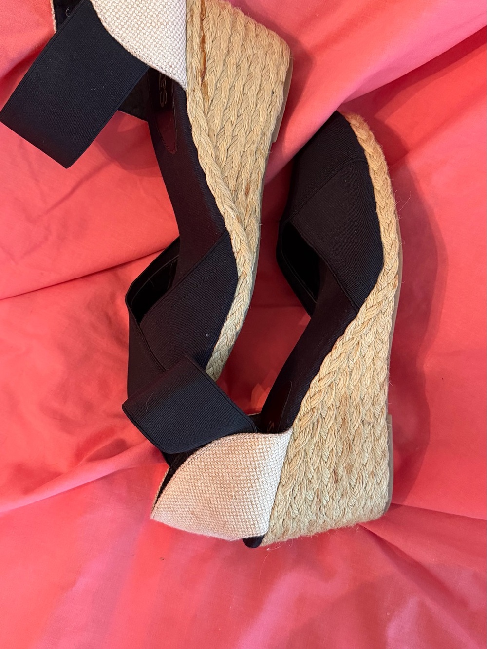 Black Canvas “Chaps” Espadrille Wedge Sandals - Picture 3 of 4